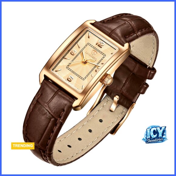 Leather Strap Watch Quartz Movement Retro Square Dial  display picture 1